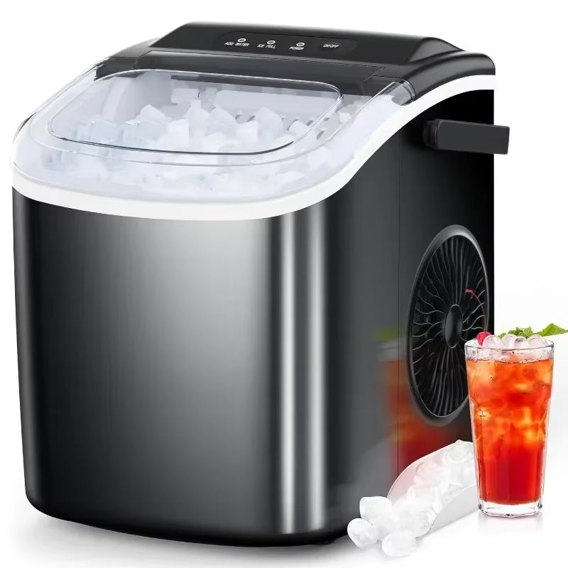 Ice Maker Countertop, Portable Machine with Self-Cleaning, 26.5Lbs/24Hrs, 9 Bullet Ice Cubes in 6 Mins, Basket
