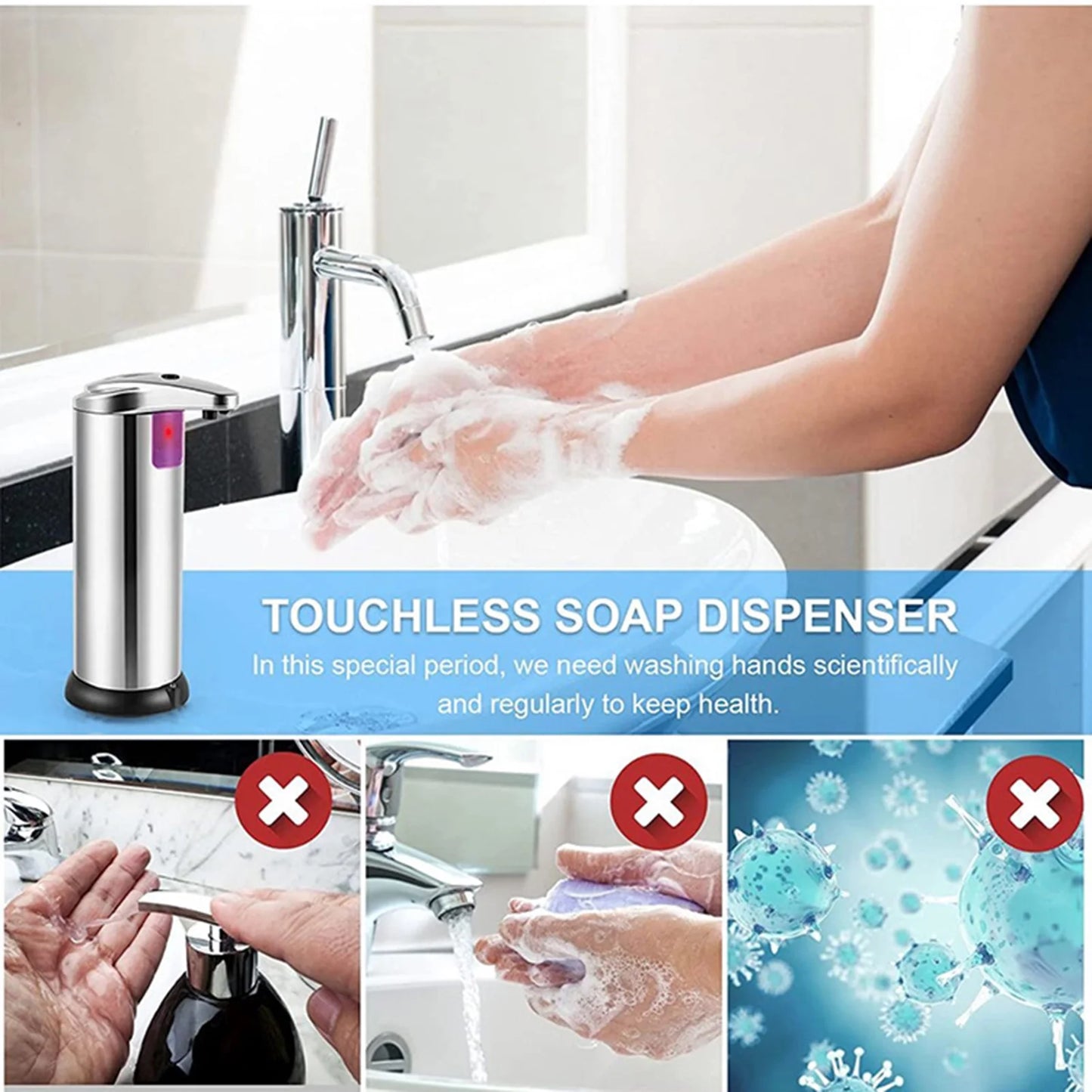 Touchless Automatic Soap Dispenser,Hands Free Dish Soap Dispenser Kitchen Bathroom,Stainless Steel Infrared Sensor Auto Liquid Dispenser