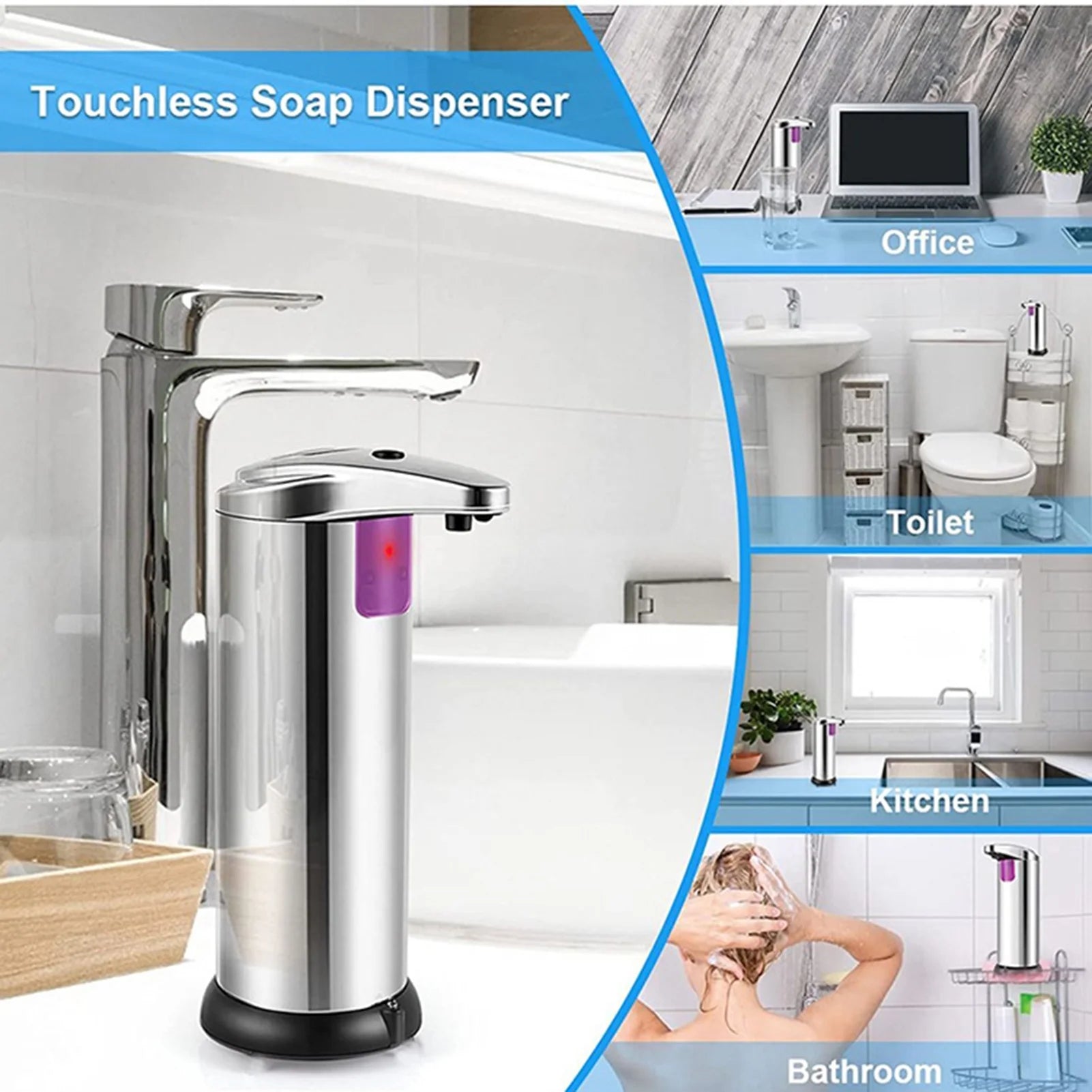 Touchless Automatic Soap Dispenser,Hands Free Dish Soap Dispenser Kitchen Bathroom,Stainless Steel Infrared Sensor Auto Liquid Dispenser