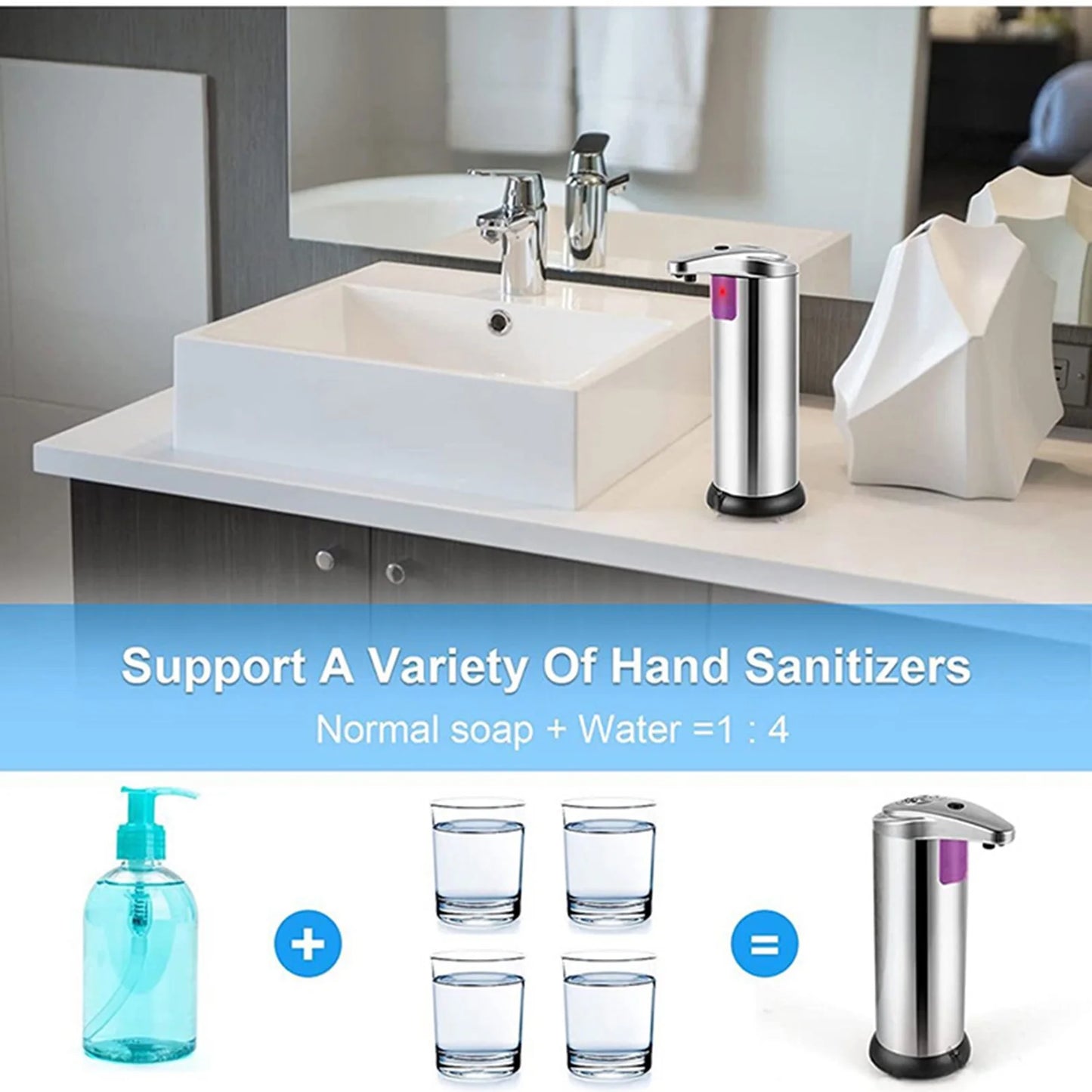 Touchless Automatic Soap Dispenser,Hands Free Dish Soap Dispenser Kitchen Bathroom,Stainless Steel Infrared Sensor Auto Liquid Dispenser
