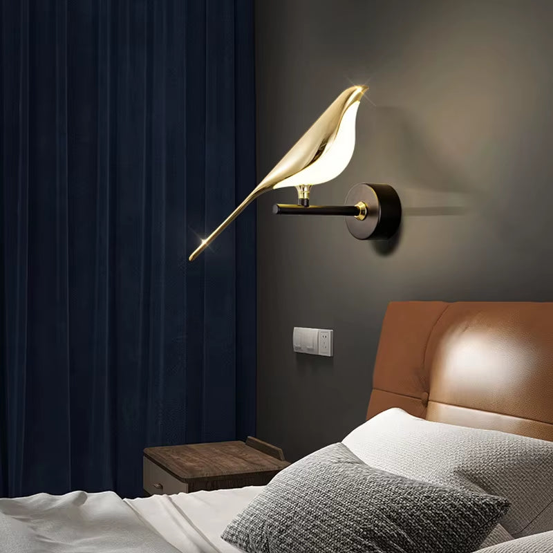 Nordic Touch Switch LED Wall Lamps for Bedside TV Background Gold Silver Magpie Bird LED Wall Lights Wall Sconce for Corridor