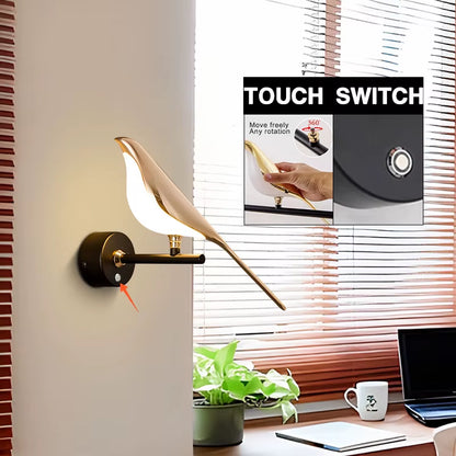 Nordic Touch Switch LED Wall Lamps for Bedside TV Background Gold Silver Magpie Bird LED Wall Lights Wall Sconce for Corridor