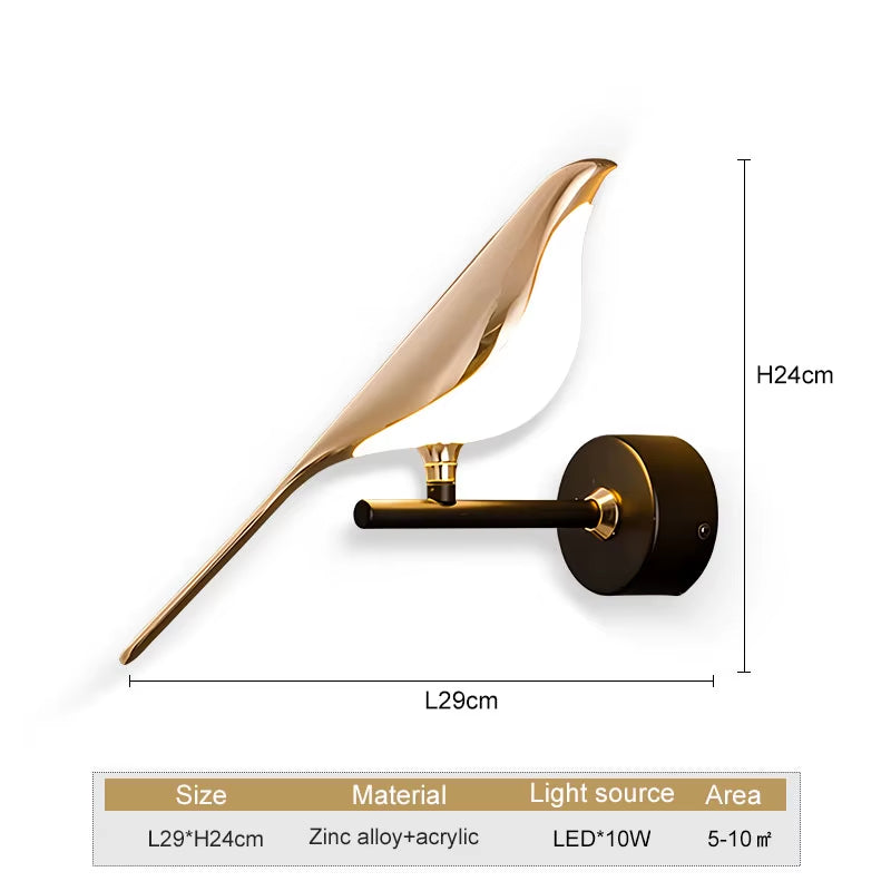 Nordic Touch Switch LED Wall Lamps for Bedside TV Background Gold Silver Magpie Bird LED Wall Lights Wall Sconce for Corridor